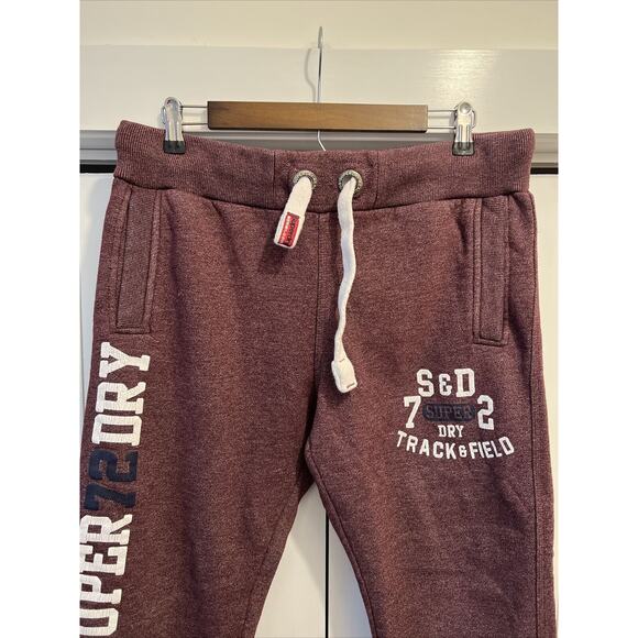 SUPERDRY Women's Sweatpants Track & Field 72 Joggers VTG MAROON Sz L 34x28 - Picture 4 of 9